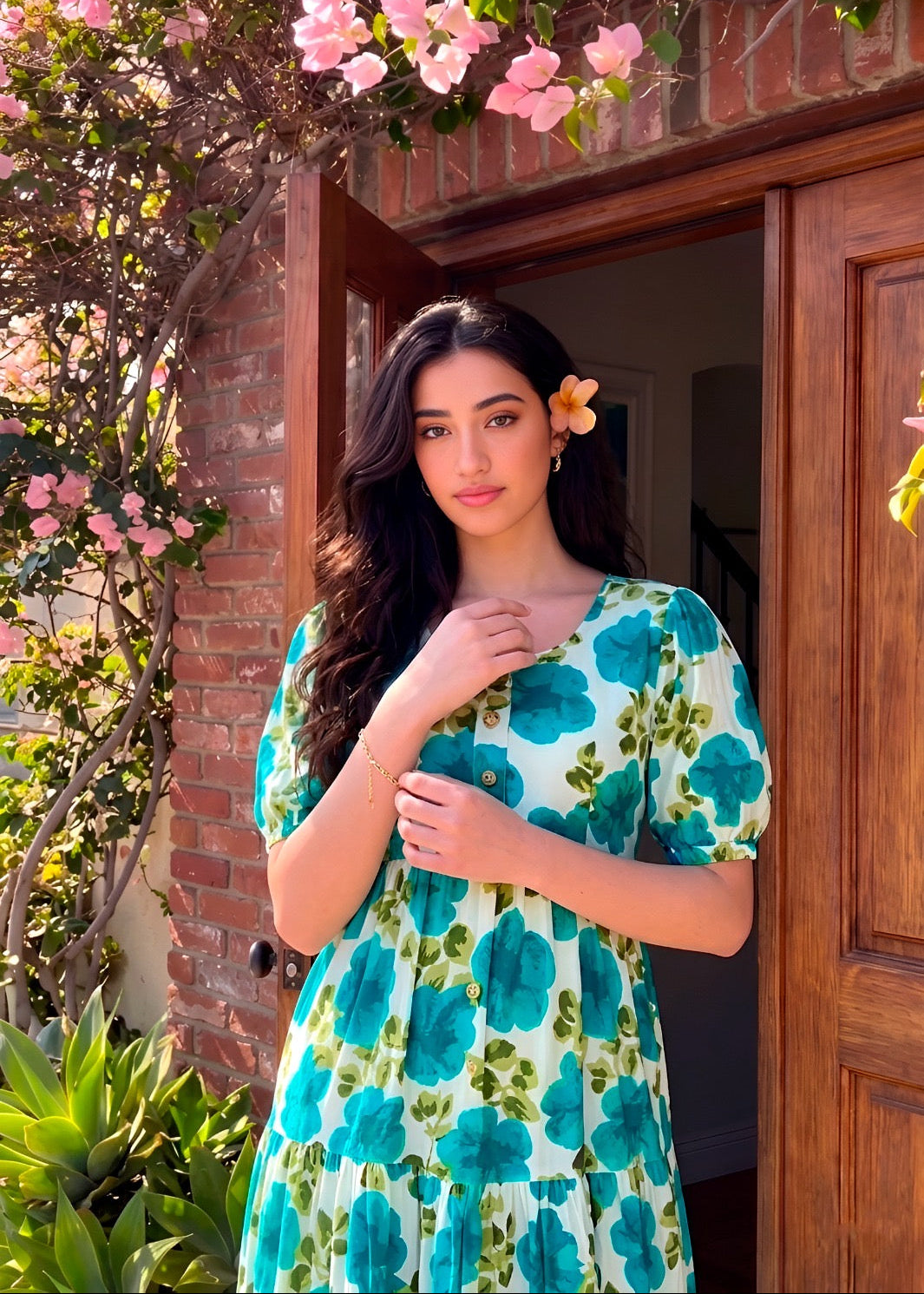 Classic Floral Twirl Midi Dress