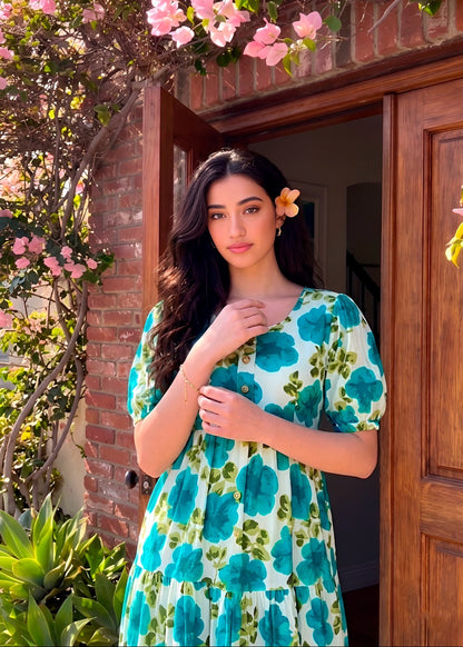 Classic Floral Twirl Midi Dress