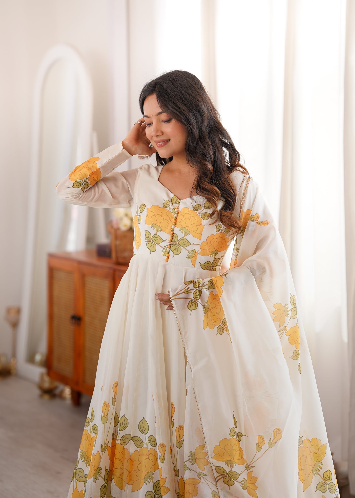 Sunshine Floral Organza Anarkali Set
