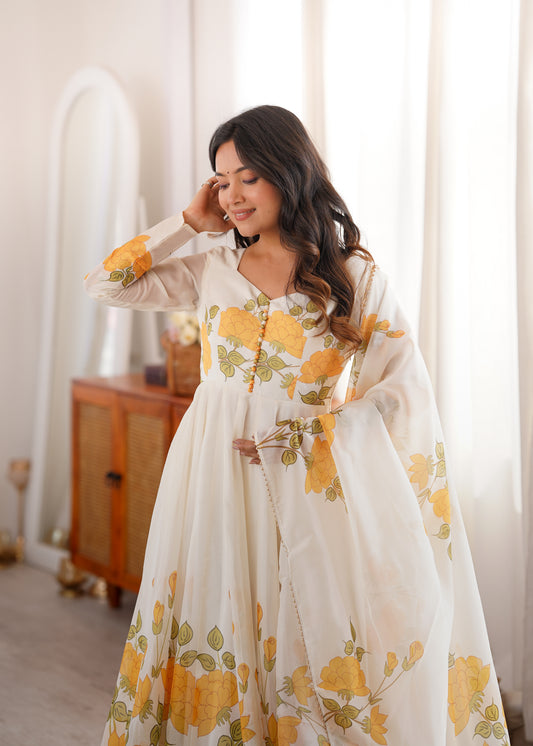 Sunshine Floral Organza Anarkali Set