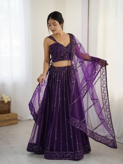 Purple Wave Sequins Lehenga Ensemble