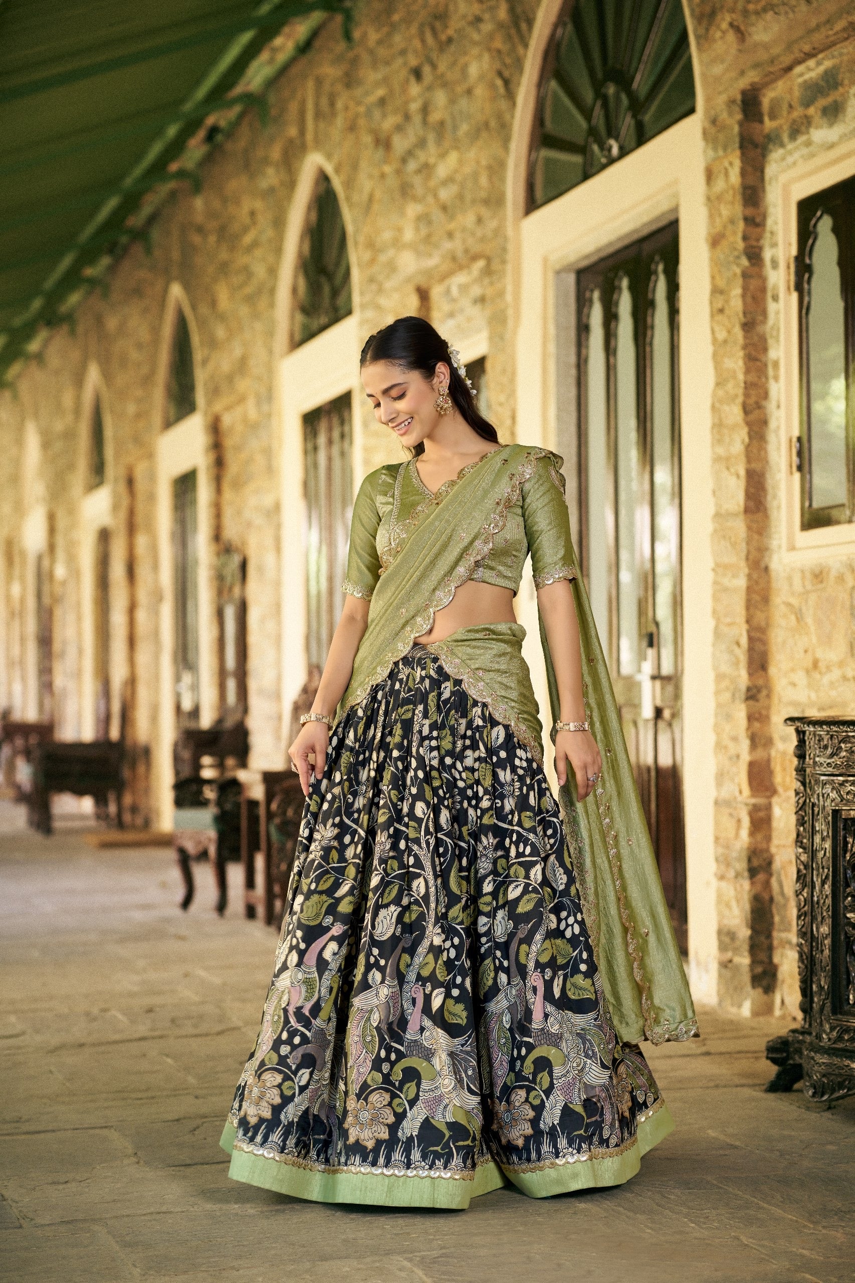 Premium Tussar Silk Kalamkari Lehenga