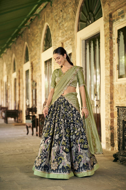 Premium Tussar Silk Kalamkari Lehenga