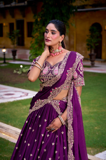 Purple Embroidered Rangoli Crush Lehenga