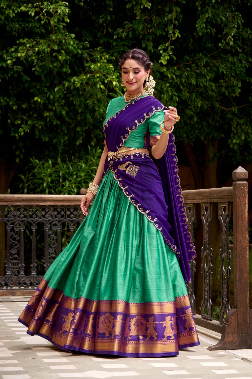 Golden Zari Glam Half Saree Set