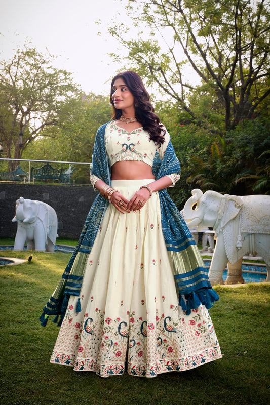Designer White Embroidered Lehenga With Dupatta