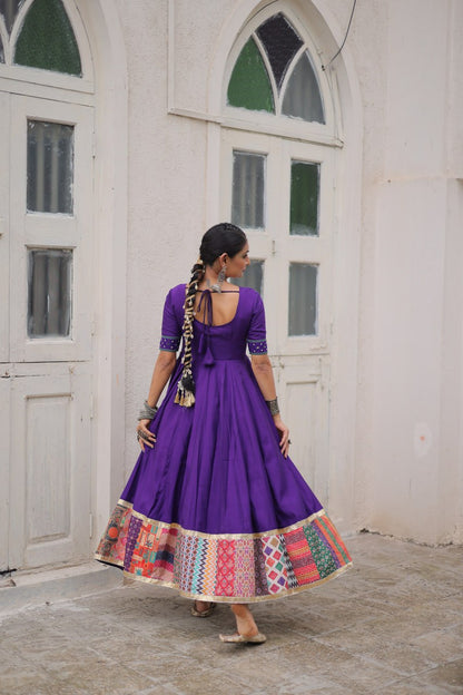 Multicolour Thread & Mirror Work Gown