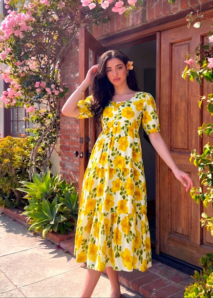 Classic Floral Twirl Midi Dress