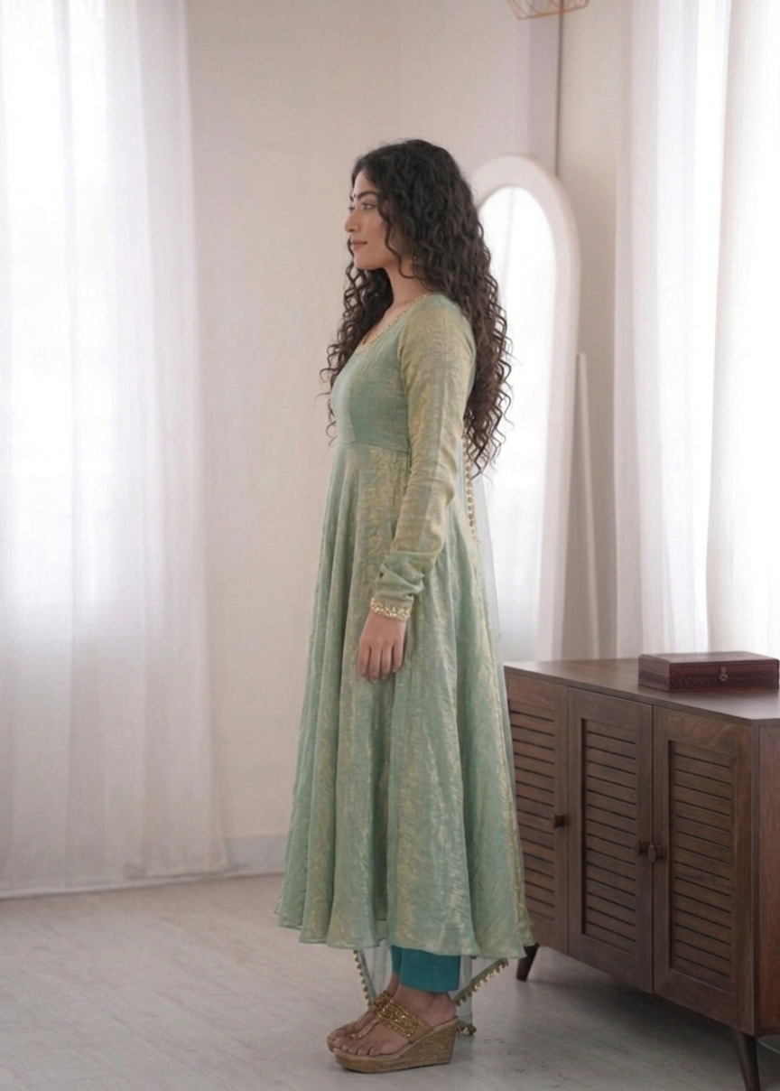 Celestial Bloom Mirrorwork Gown Set