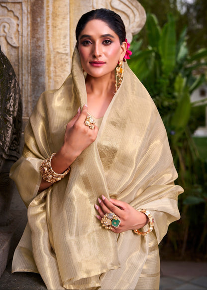 Soft Golden Tissue Saree Set