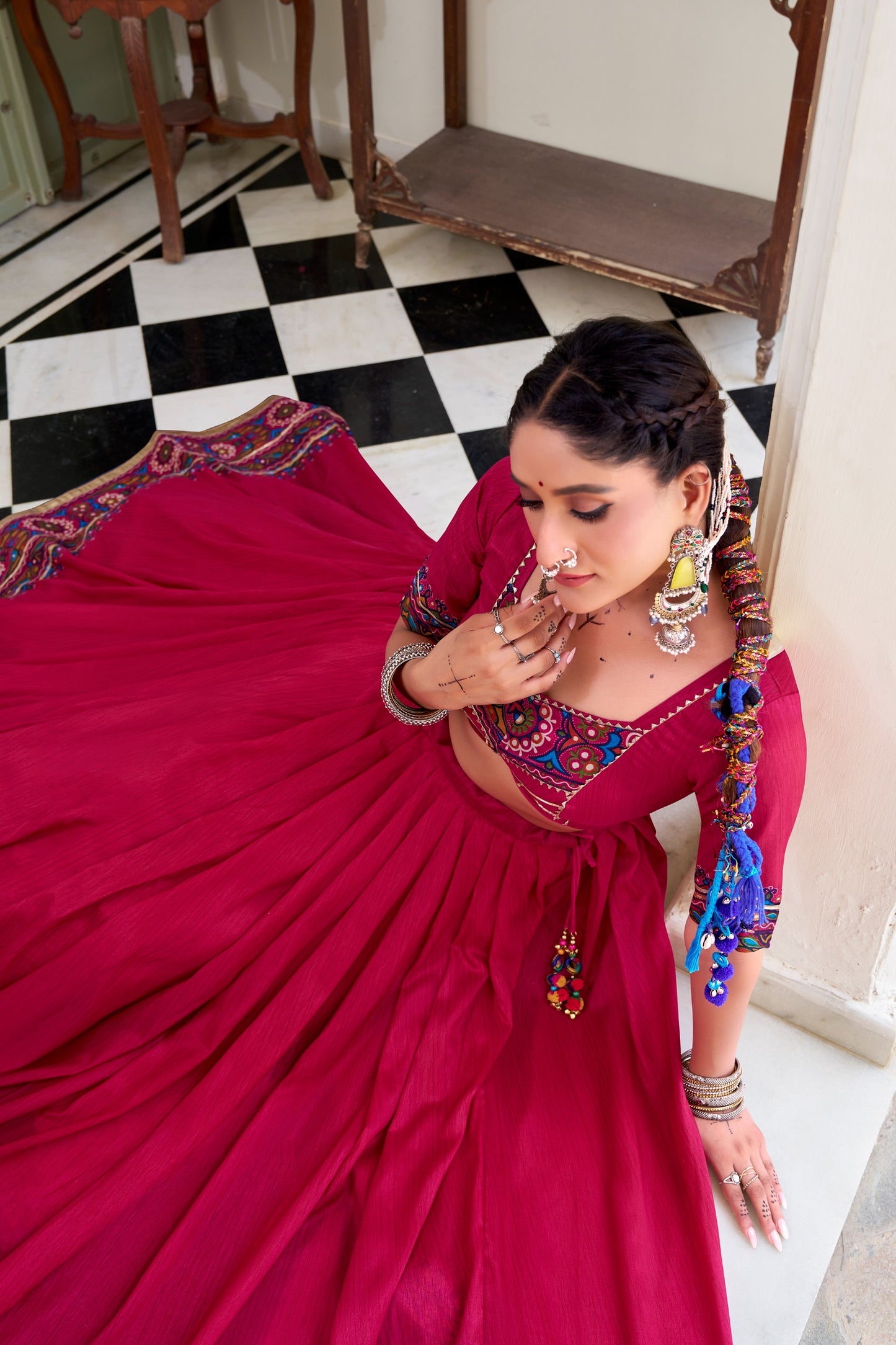 Gamthi Tussar Silk Navratri Lehenga Choli