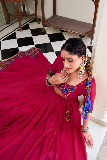Gamthi Tussar Silk Navratri Lehenga Choli