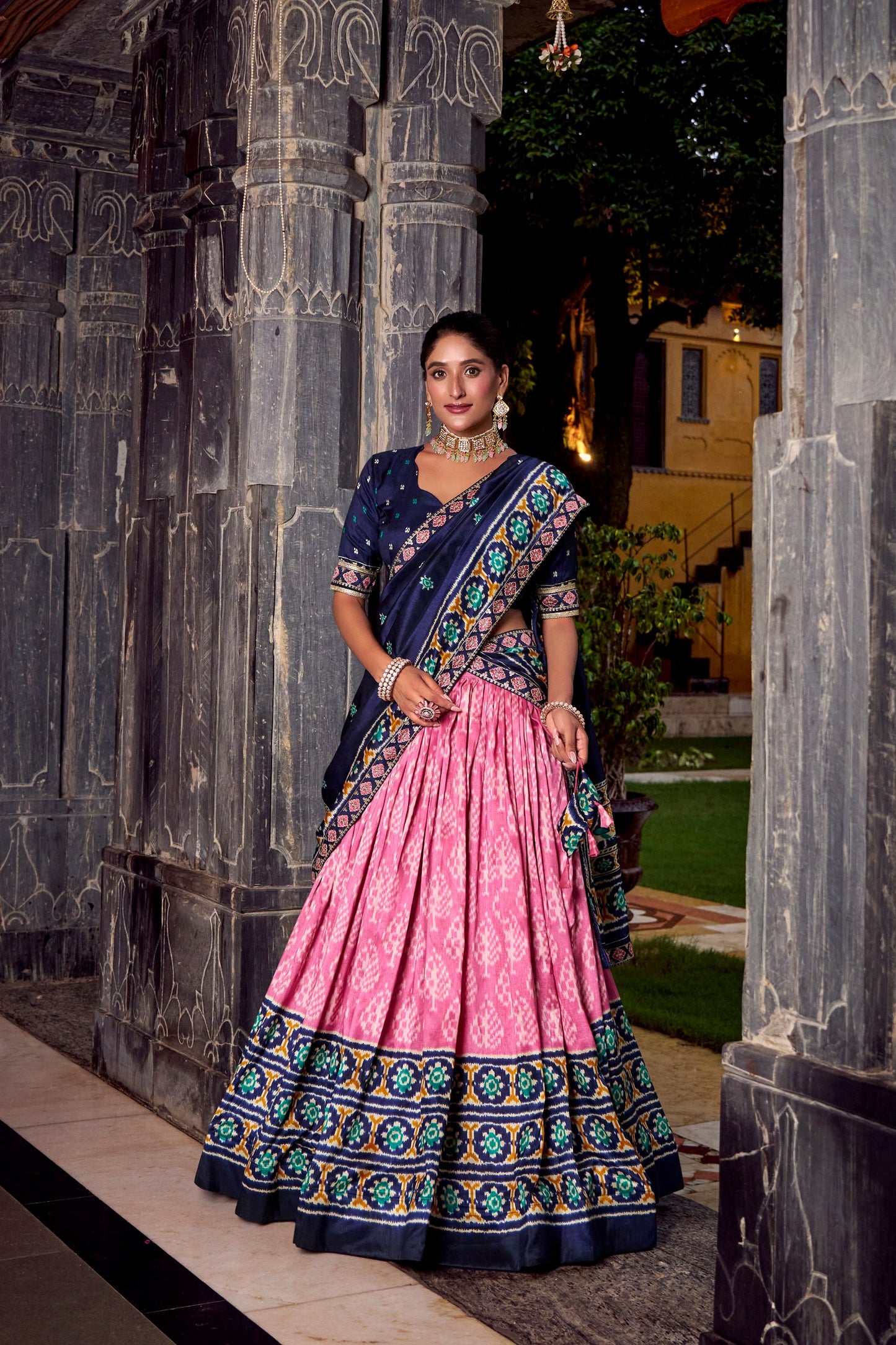 Ikkat Print Tussar Silk Lehenga