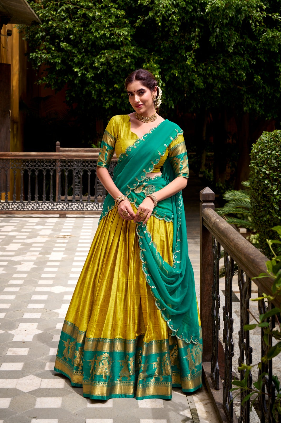 Golden Zari Glam Half Saree Set