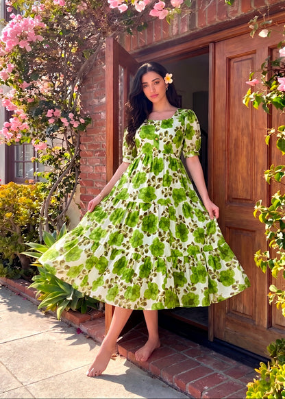 Classic Floral Twirl Midi Dress