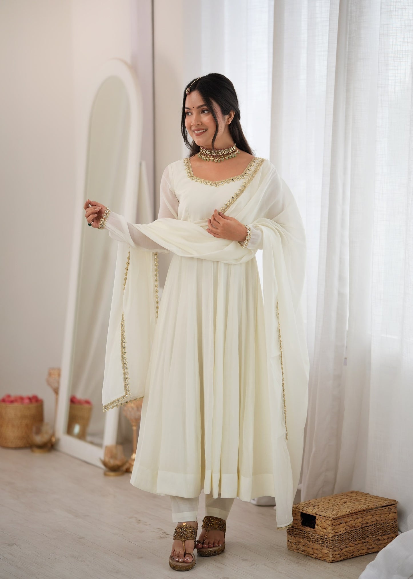 Sitara Mirror Lace Chanderi Anarkali Set