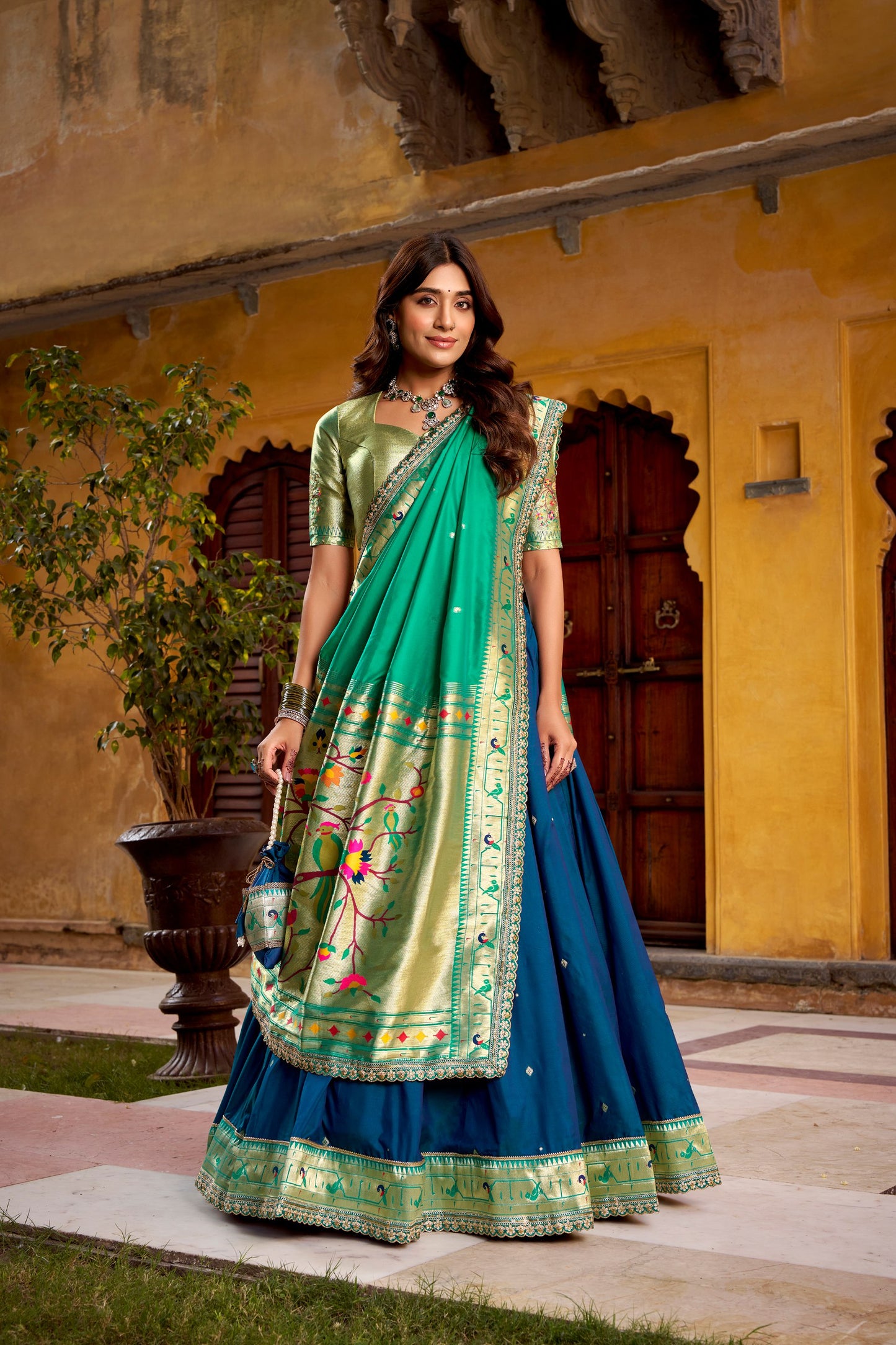Intricate Zari Weaving Paithani Lehenga Set
