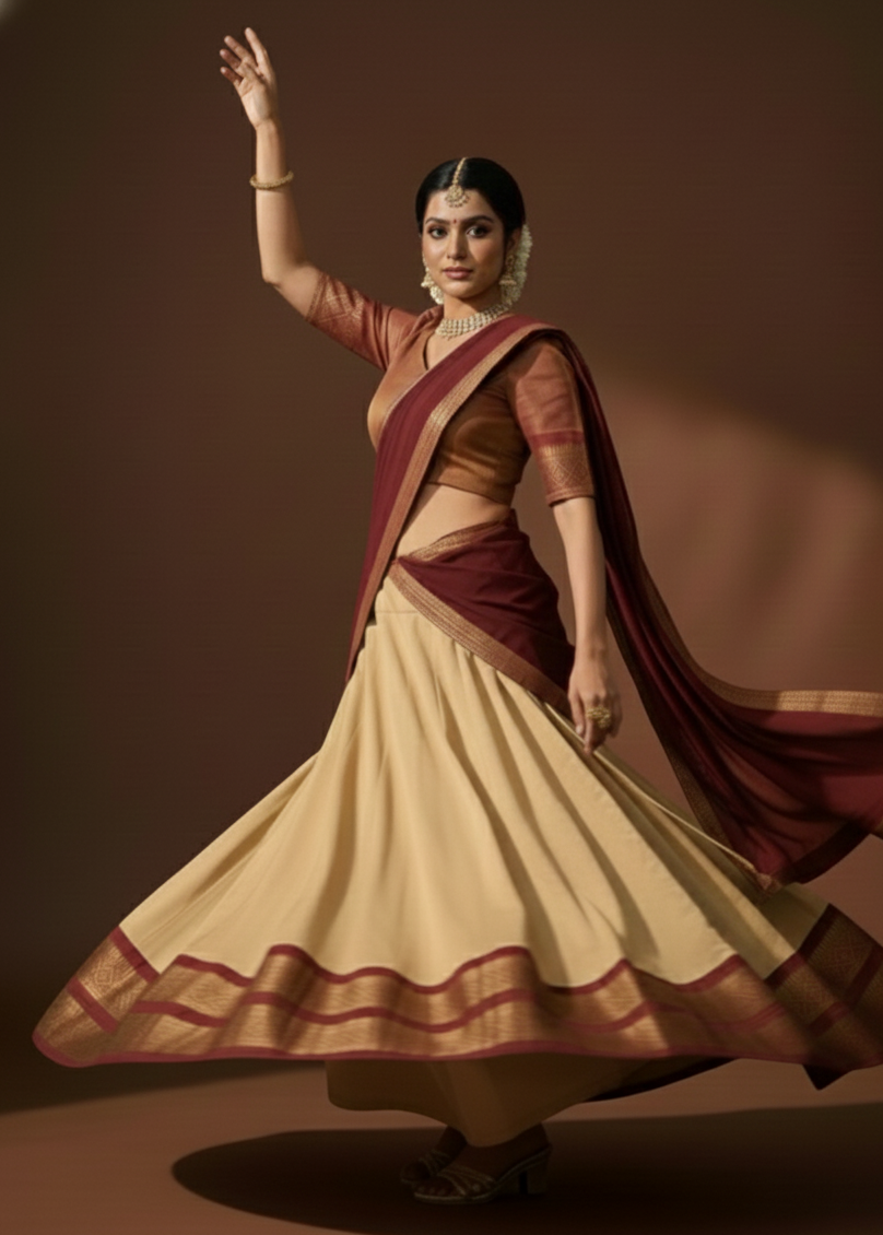 Maroon Kanchi Style Half Saree