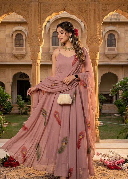 Blush Feather Flow Anarkali Set