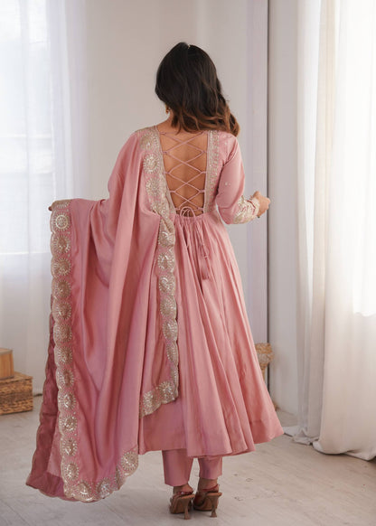 Zari Motif Embroidered Anarkali Suit