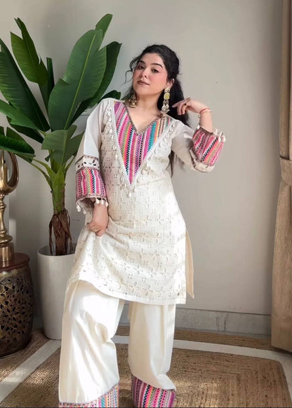 White Hue Multithread Co-ord Set