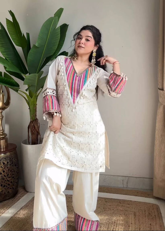 White Hue Multithread Co-ord Set