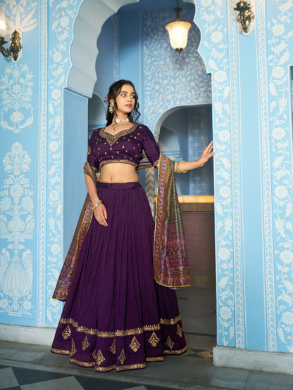Luxurious Vichitra Silk Lehenga Set