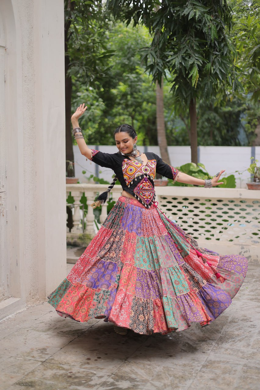 Multicolour Embroidery Work Cotton Lehenga