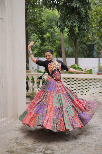 Multicolour Embroidery Work Cotton Lehenga