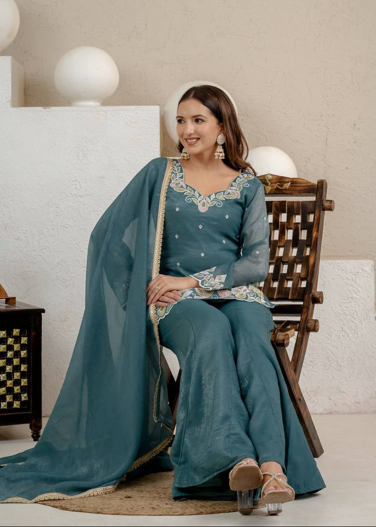 Dazzle Sequins Embroidered Palazzo Set