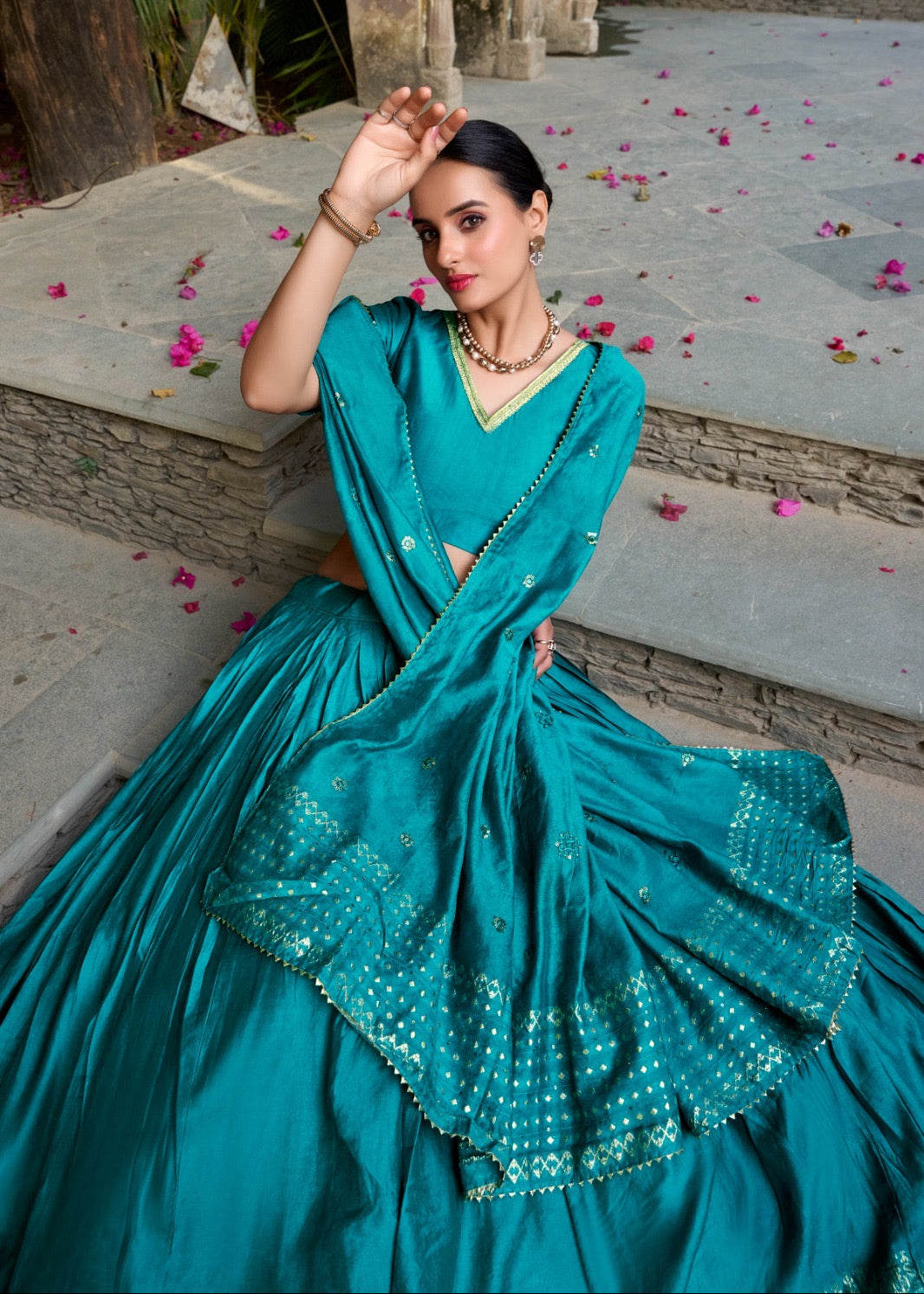 Sequin-Embellished Chanderi Lehenga Set