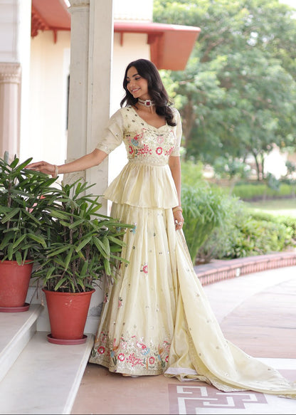 Ivory Multi-Thread Embroidered Lehenga