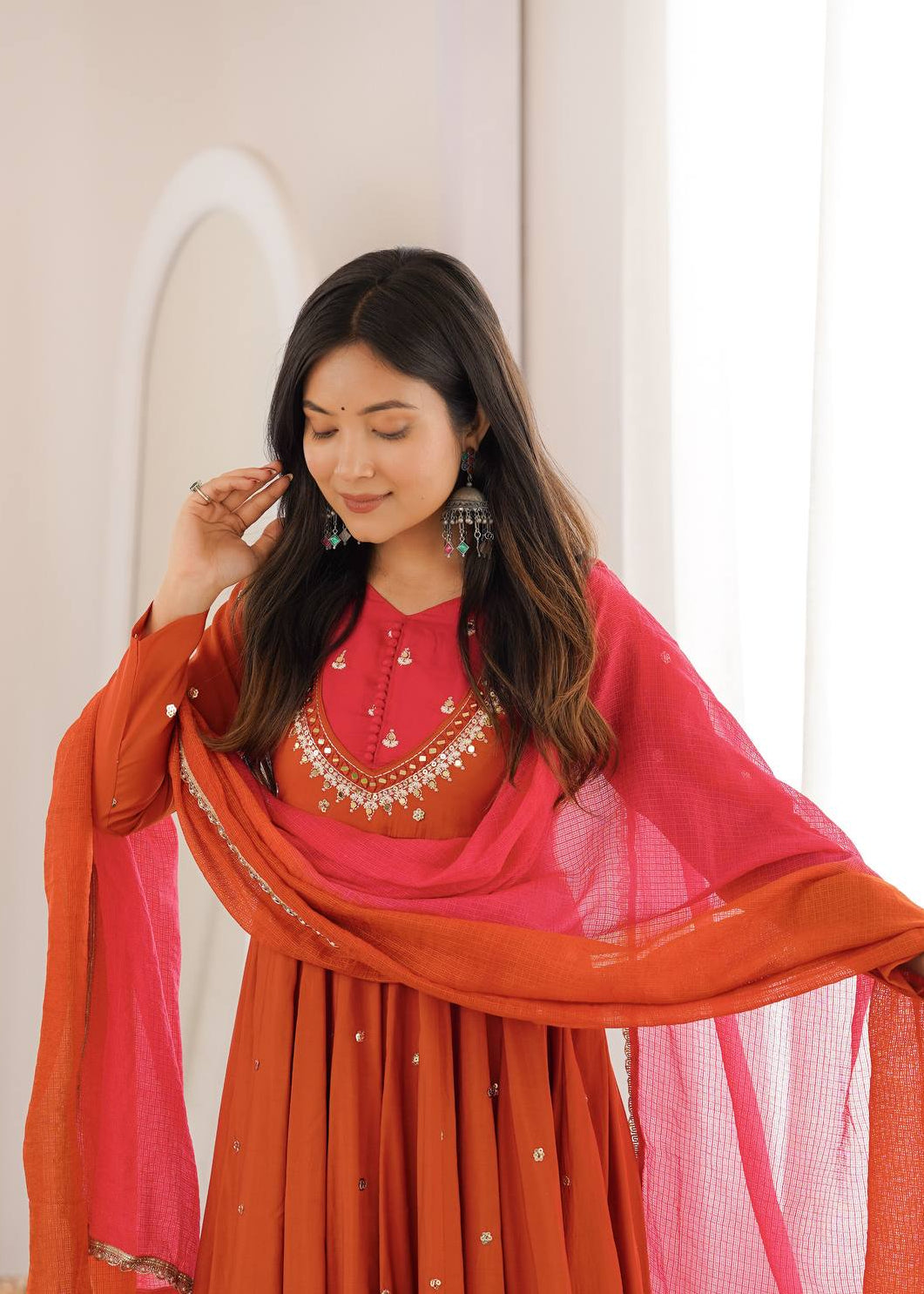 Rosy Sunset Mirror Anarkali Set