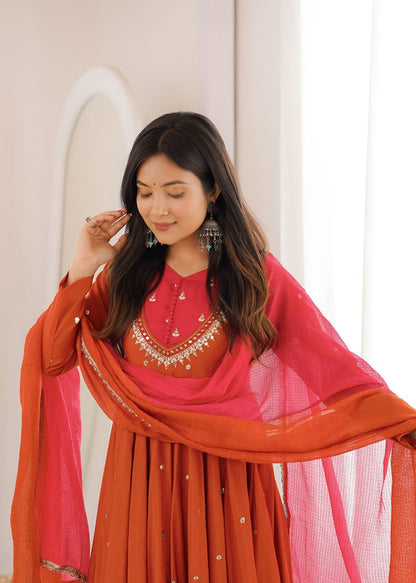 Rosy Sunset Mirror Anarkali Set