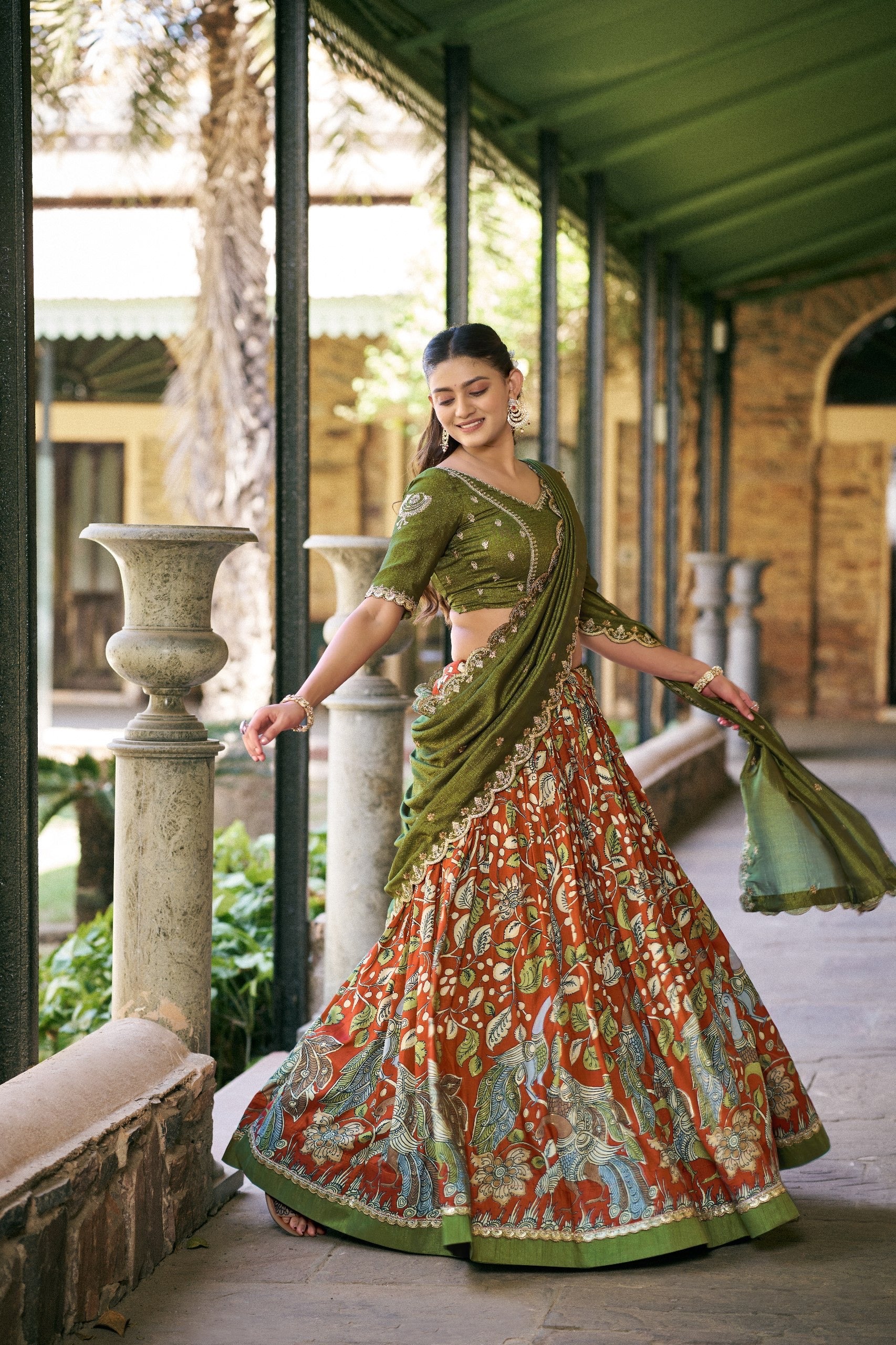 Premium Tussar Silk Kalamkari Lehenga