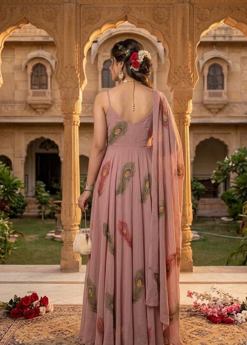 Blush Feather Flow Anarkali Set