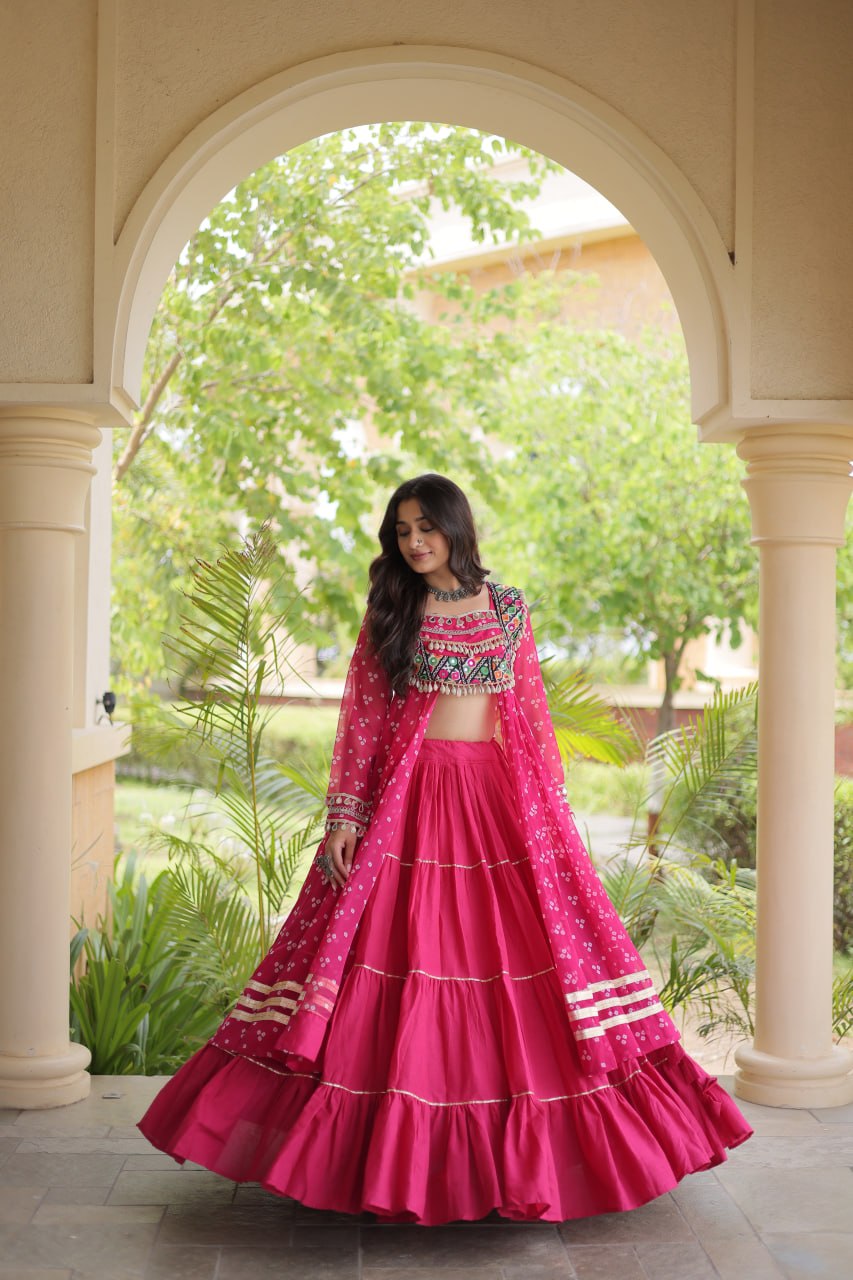 Bandhani Kutchi Work Navratri Lehenga & Kurti Set