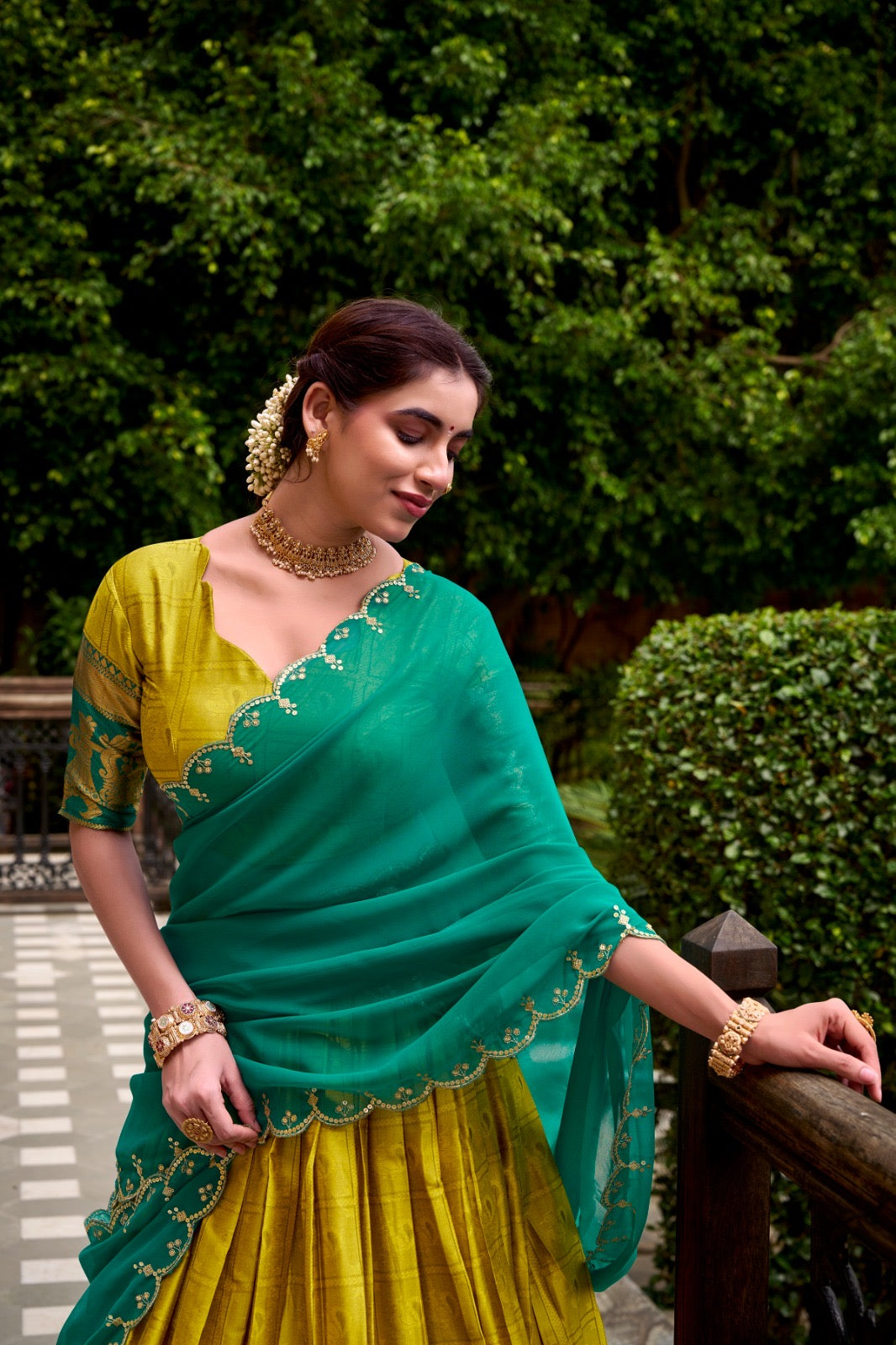 Golden Zari Glam Half Saree Set