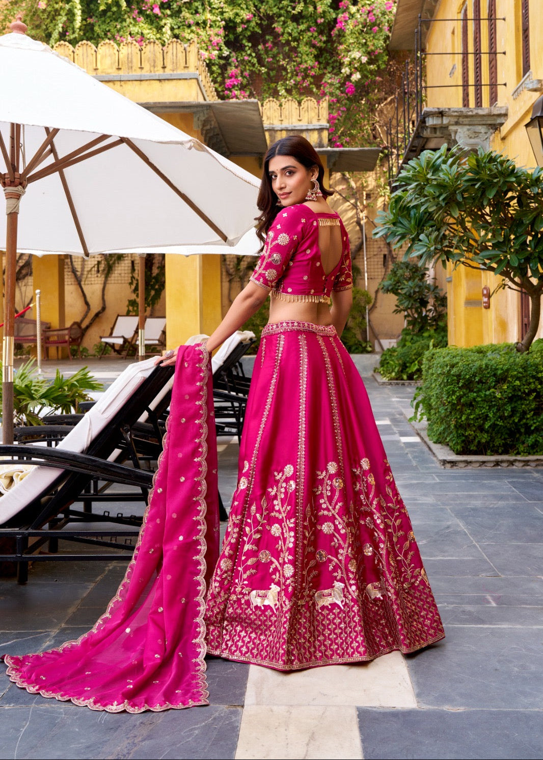 Golden Embroidered Rani Pink Lehenga