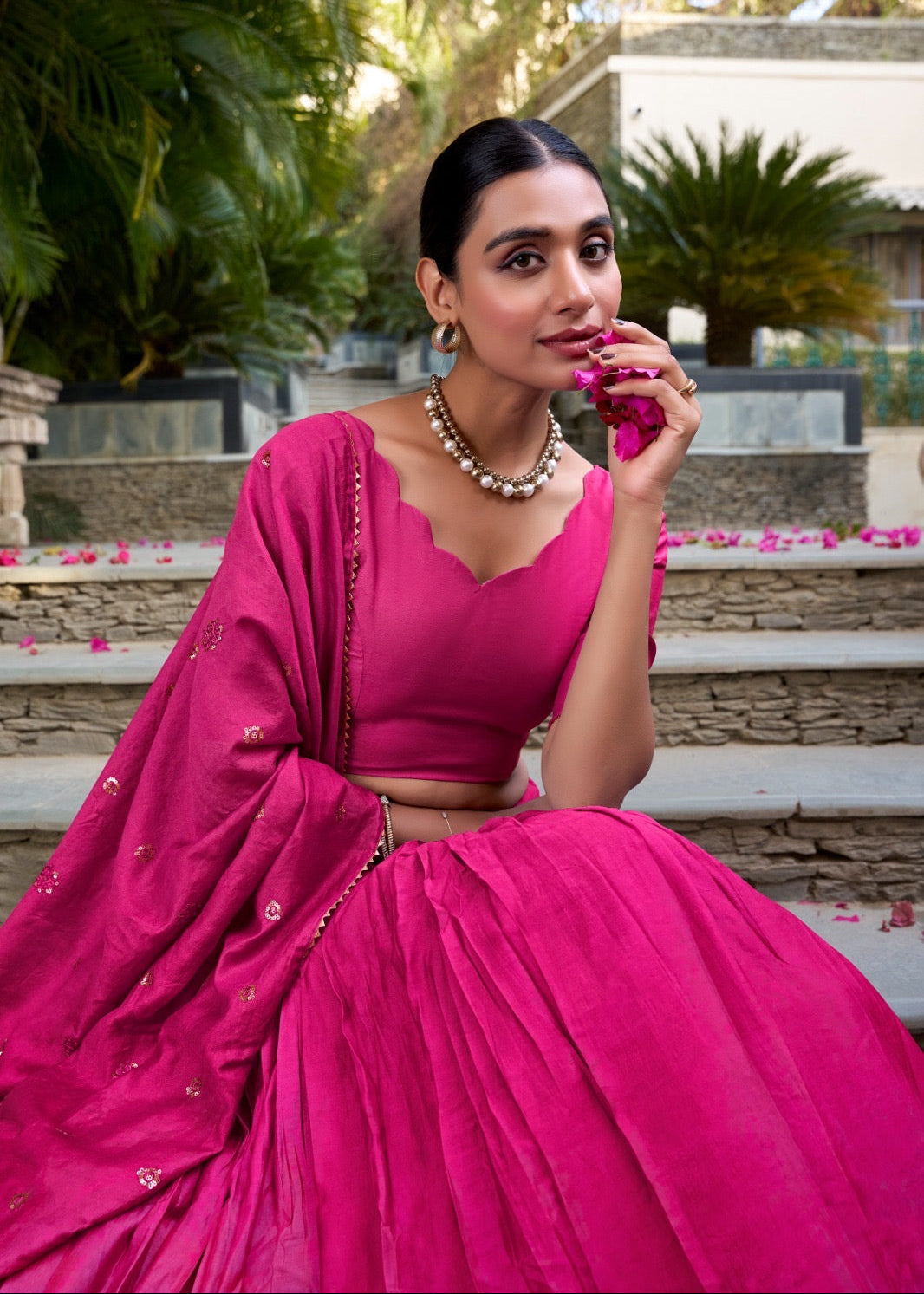 Sequin-Embellished Chanderi Lehenga Set