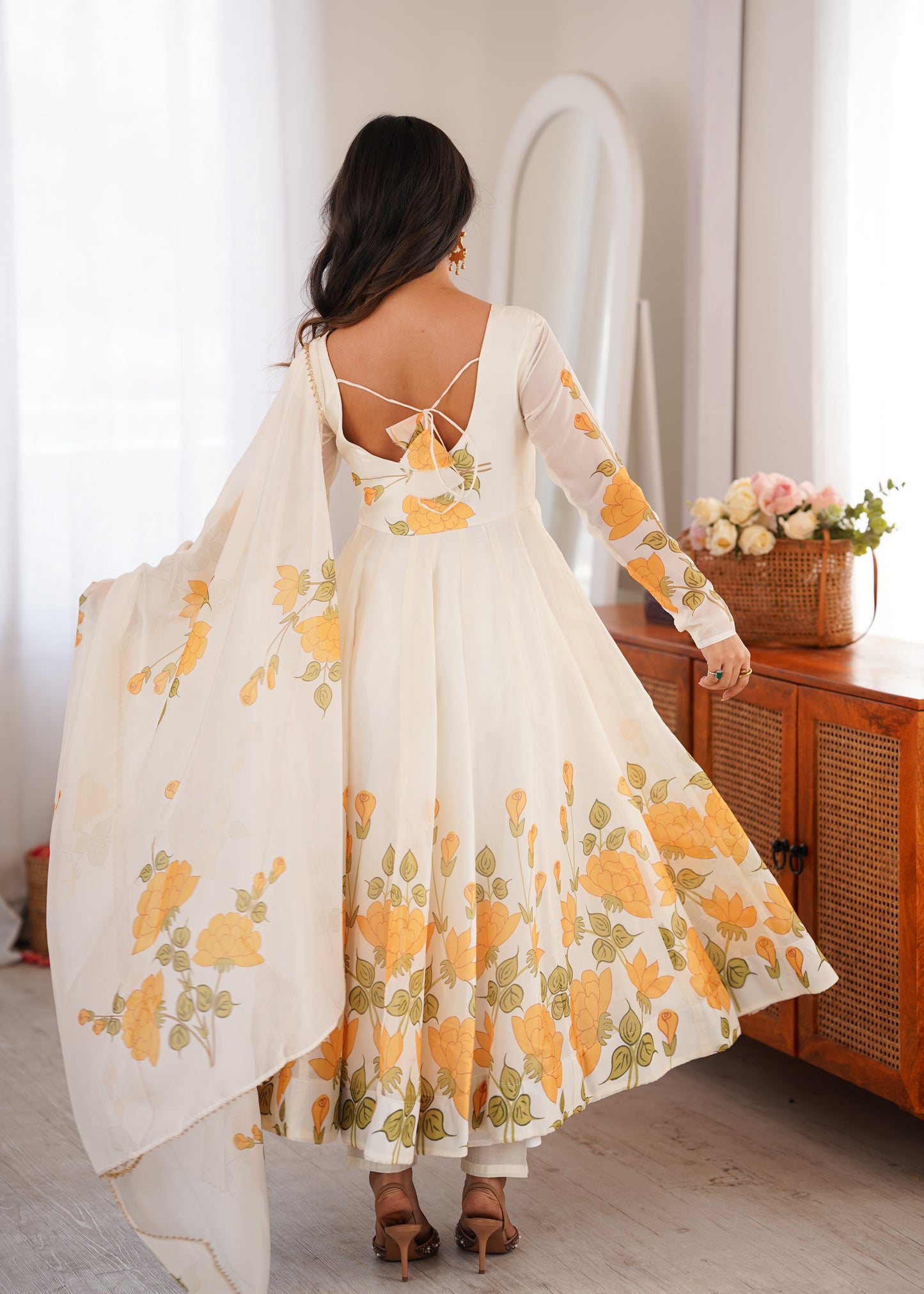 Sunshine Floral Organza Anarkali Set
