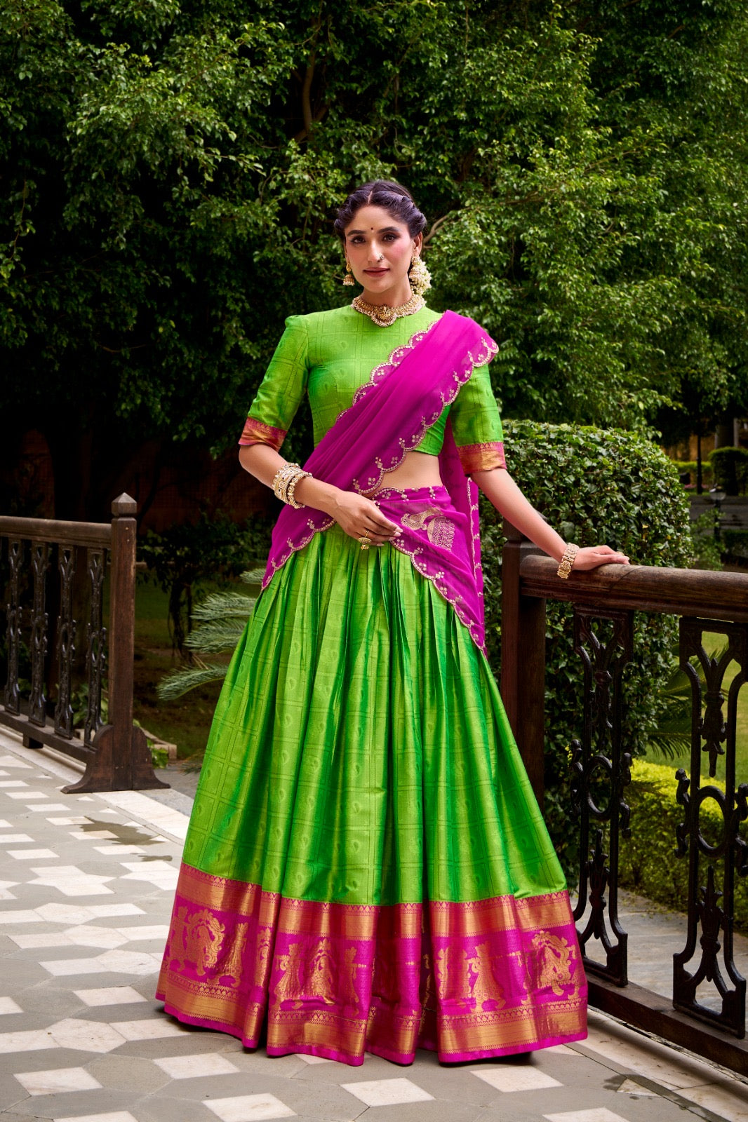 Golden Zari Glam Half Saree Set