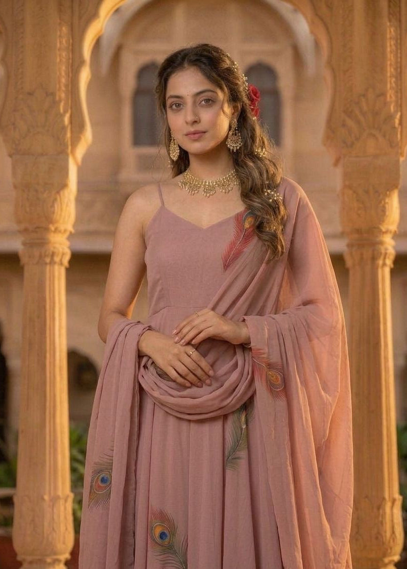 Blush Feather Flow Anarkali Set