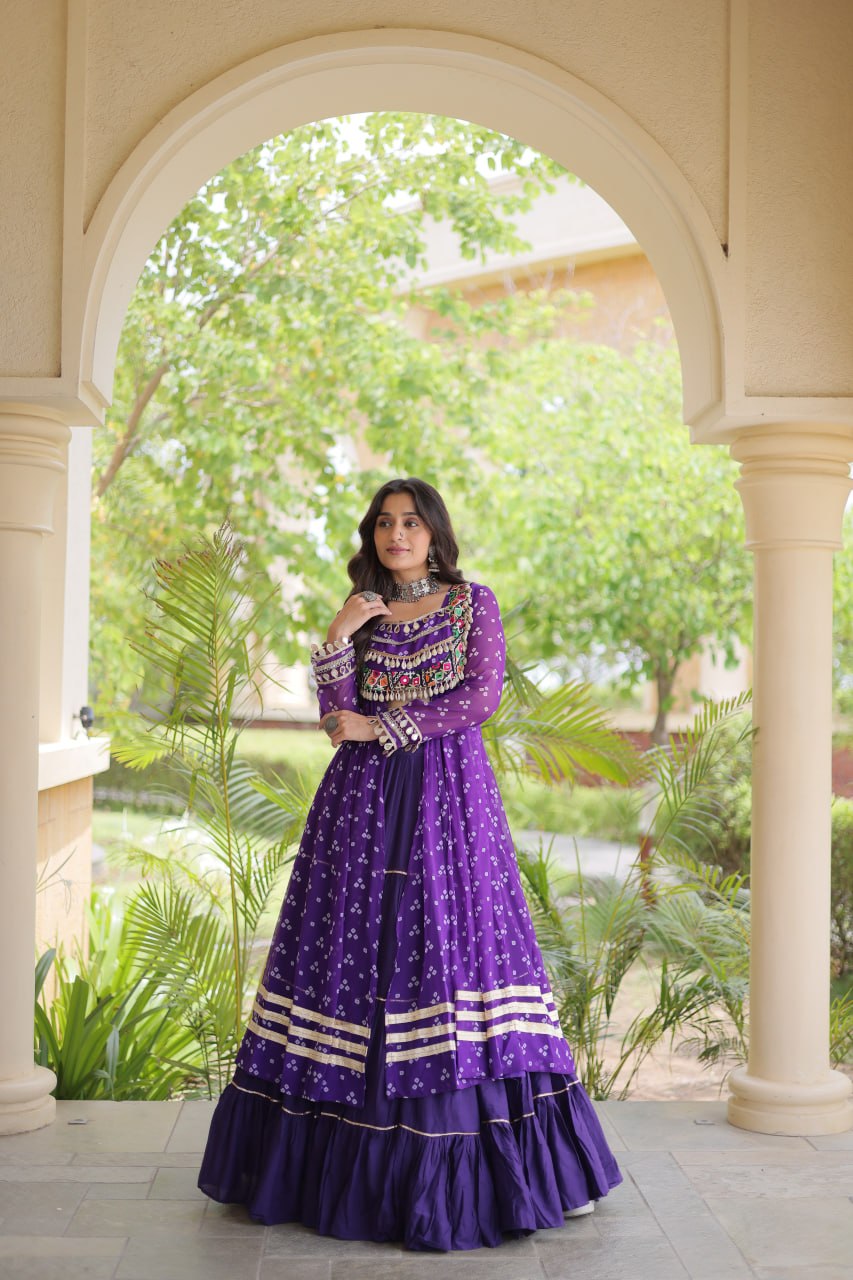 Bandhani Kutchi Work Navratri Lehenga & Kurti Set