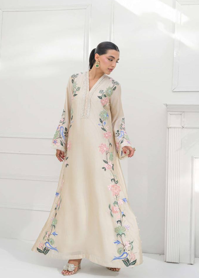 Ivory Bloom Embroidered Kaftan Set