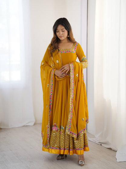 Multi-Thread Embroidered Georgette Gown Set