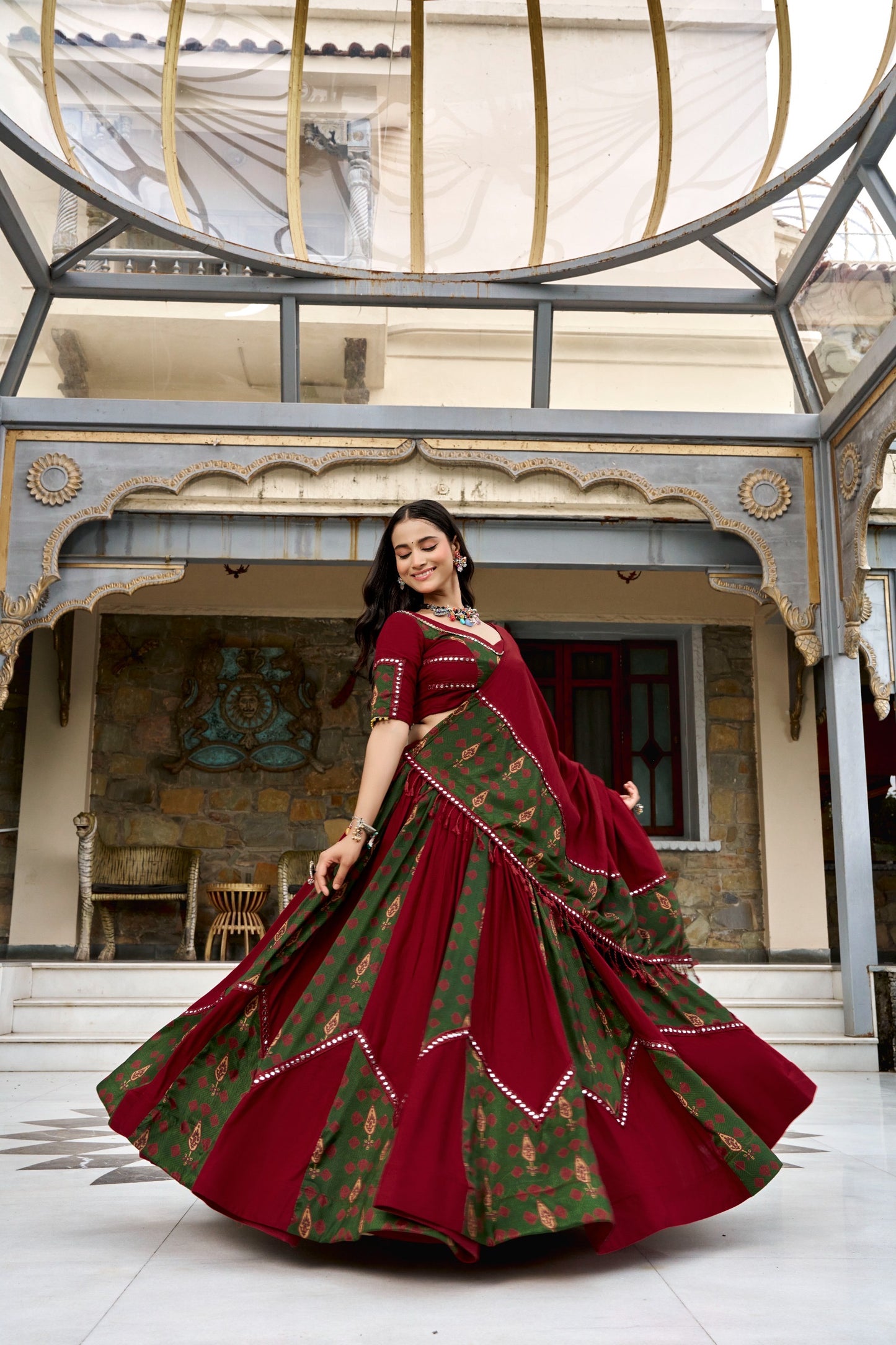 Saiyabo Ajrakh Print Navratri Lehenga with Gotta Patti Work