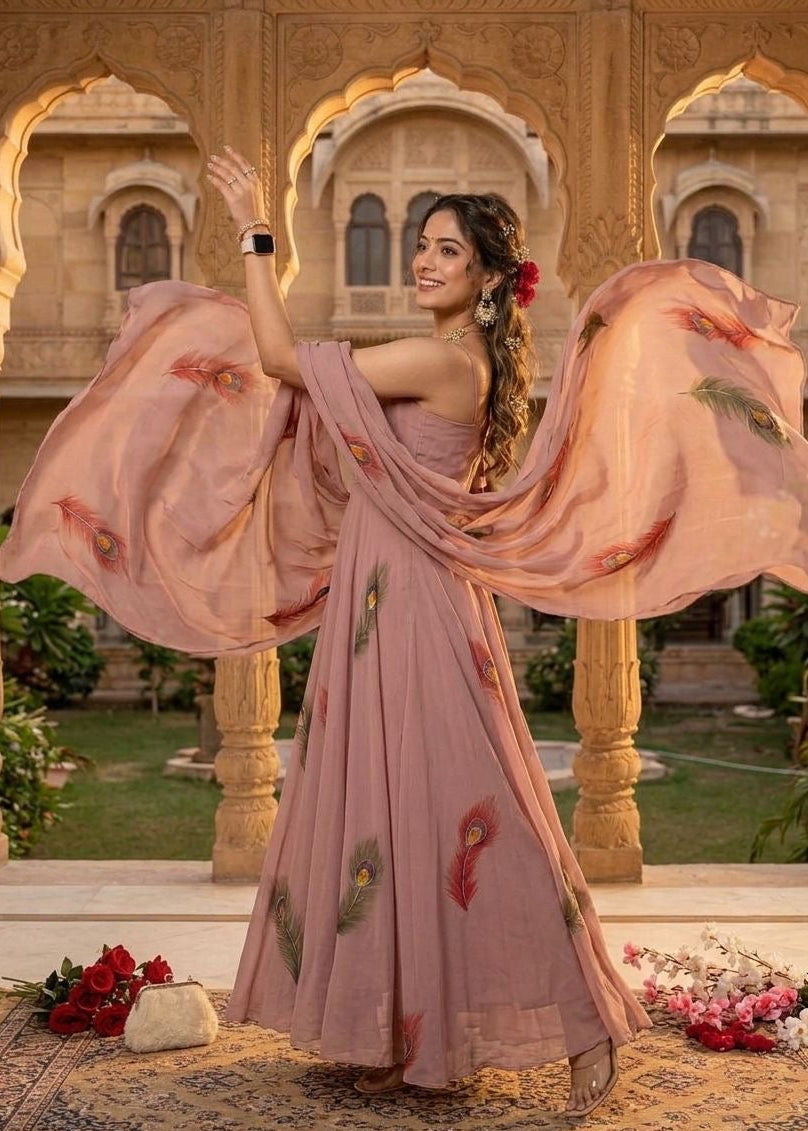 Blush Feather Flow Anarkali Set