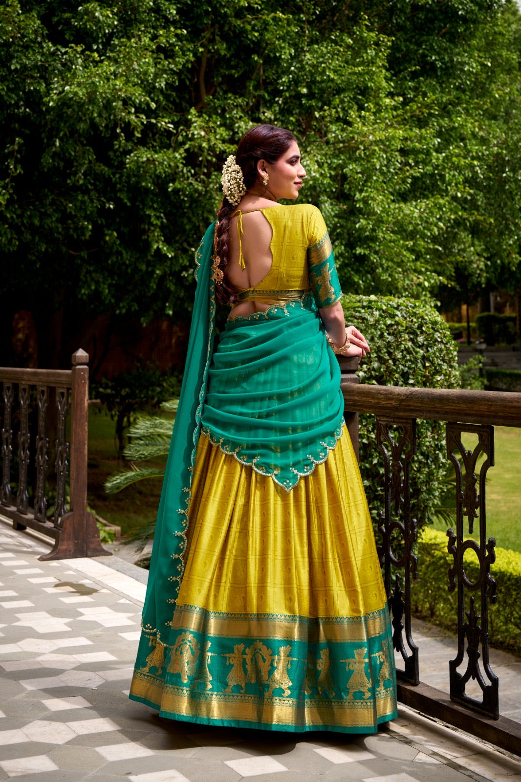 Golden Zari Glam Half Saree Set