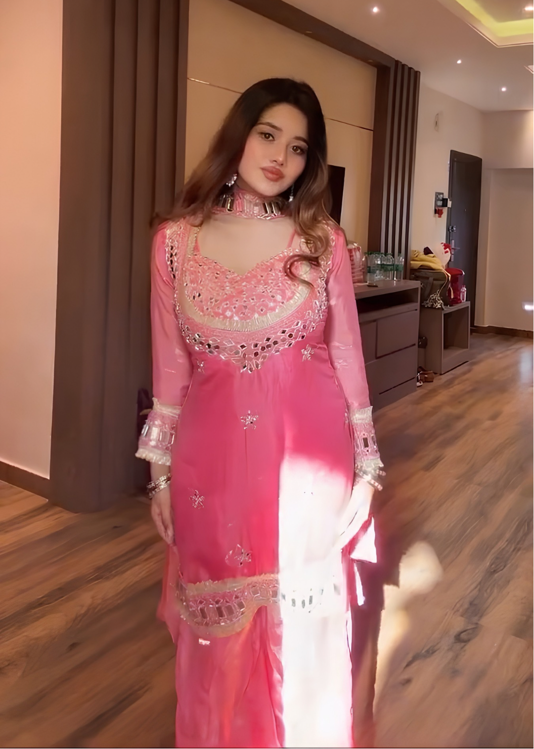 Rosé Elegance Mirror Sharara Suit